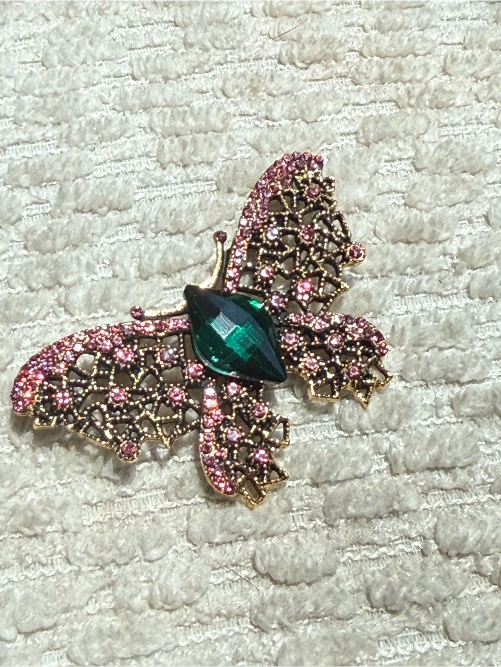 Pink and Green Butterfly Crystal Brooch - Elegant Women’s Jewelry - Picture 4 of 4